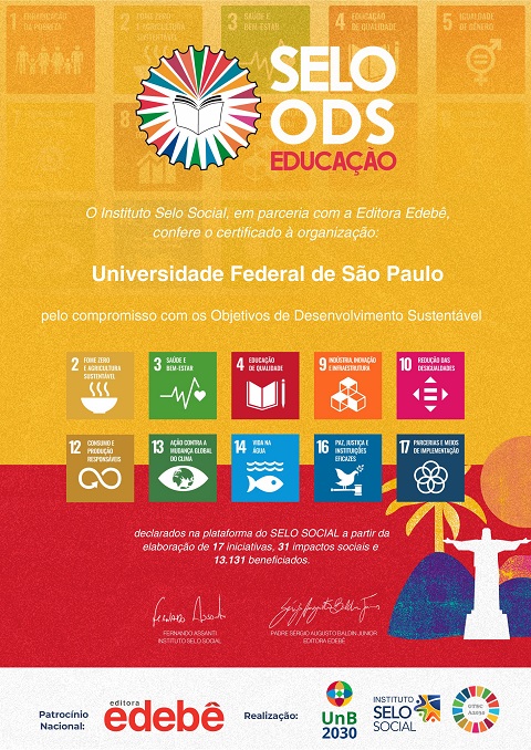 Imagem do certificado recebido pela Unifesp